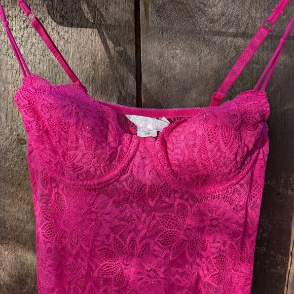 34B Victoria Secret 2003 Y2K Pink Lace Feminine Bustier Top Lingerie Slip Dress - Picture 2 of 8